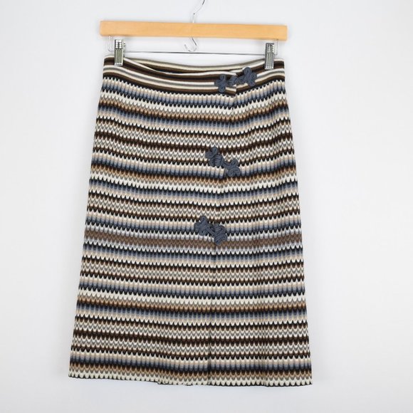 Missoni Vintage Knit Wrap Skirt Braided Frog Closures Chevron